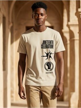 NWT HSTRY By NAS Unisex Cream Graphic Short Sleeve Tee Short Juneteenth Size L